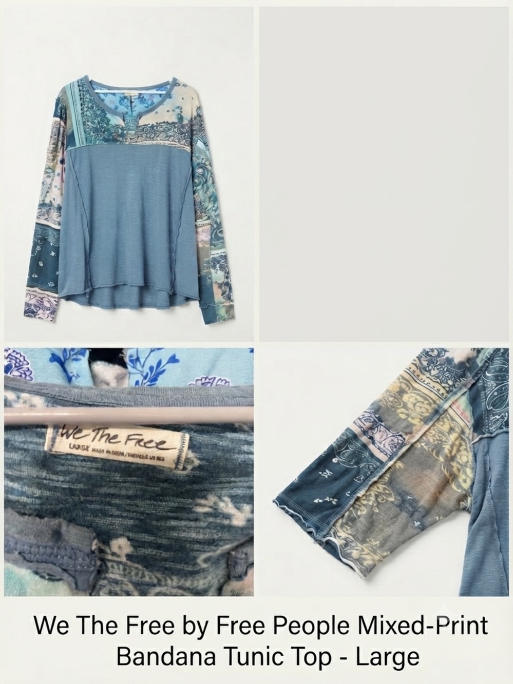 We The Free Blue Mixed-Print Bandana Tunic